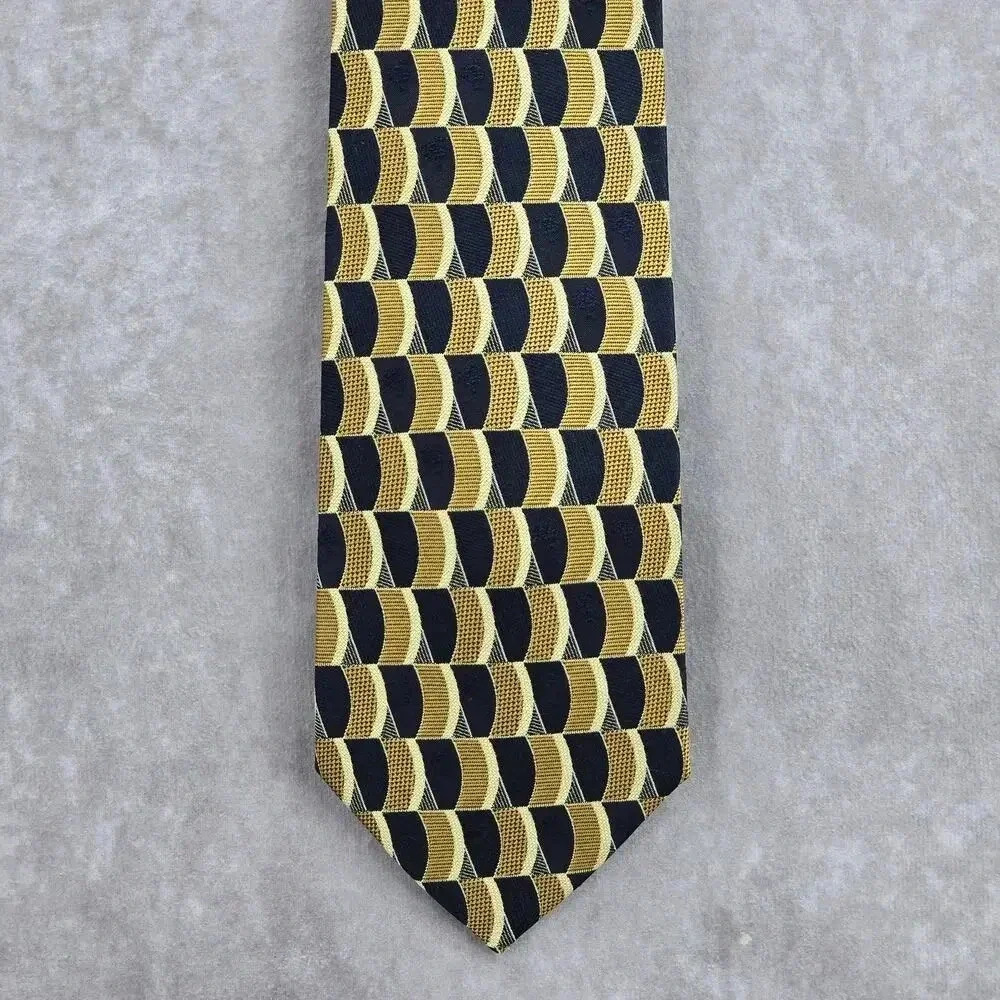 Jun Ashida Gold Blue Geometricโ 100% Silk Neck Tie NWOT